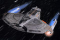 USS Yeager in warp to next assignment